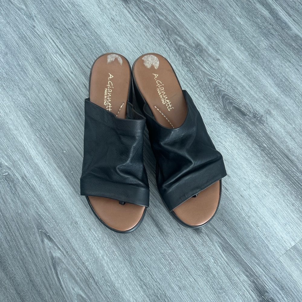 A. Giannetti Black Leather Mules